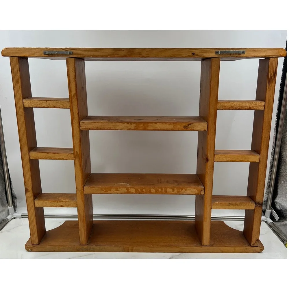 Vintage Wooden Wall Hanging Display Shelf Shadow Box Multi Compartment Brown